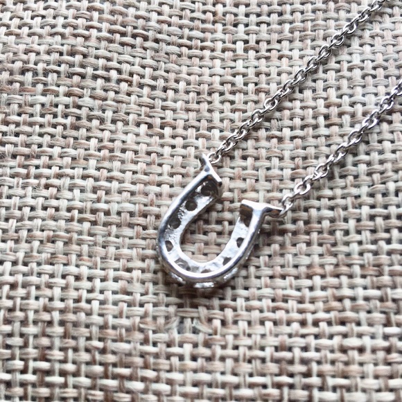Sweet Diamond Crystal Horseshoe Horse Shoe Silver Necklace - Picture 5 of 8